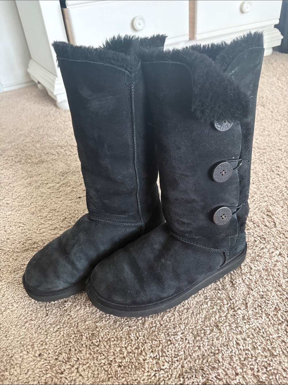 UGG Black Button-Accent Tall Shearling Boots